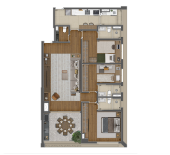 Planta 124m² | 2 Suítes e closet