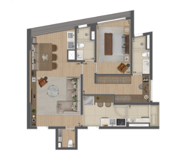 Planta 82m² | Opção sala e suíte ampliadas