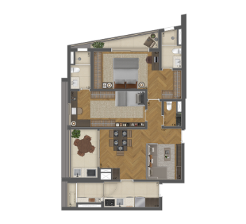 Planta 90m² | 2 suítes e cozinha fechada