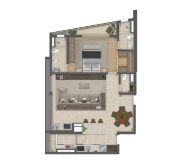 Planta 90m² | Opção sala ampliada e cozinha americana
