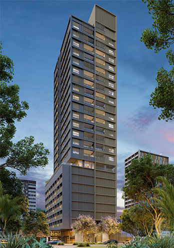 Perspectiva ilustrada da fachada noturna