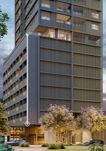 Perspectiva ilustrada da fachada noturna